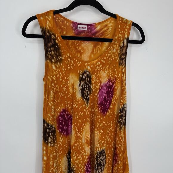 Go Gal Sleeveless Swim Cover Up Dress One Size Orange Batik Scoopneck A Line - Picture 9 of 12